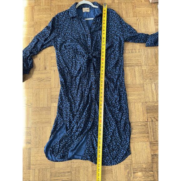 The Nu Vintage Dress Blue Animal Leopard Cheetah Tie Front Shirtdress Midi Small - Picture 5 of 7